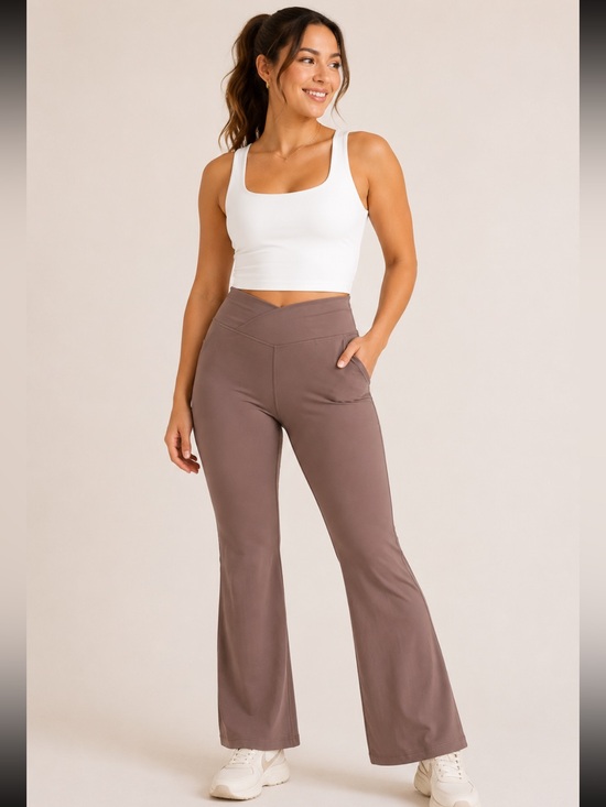HALARA Pants - #706 NWOT Halara Crossover Flare Yoga Leggings Taupe XL Regular Pockets